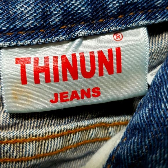 Thinuni Jeans  Denim Distressed Red Plaid Back  Pockets S-25 - Picture 3 of 11